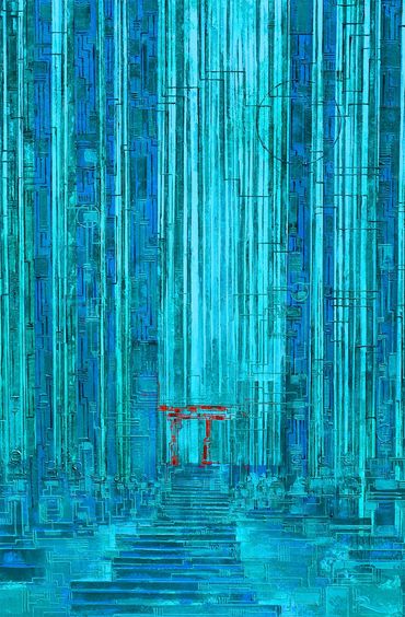 Birth of a Torii #26 (熊本 Kumamoto), 61 cm x 92 cm x 2 cm, acrylic on canvas