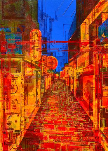 Birth of a Torii #27 法善寺 Hozenji, 20 in x 28 in x .75 in, acrylic on canvas