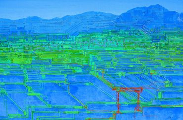 Birth of a Torii #28 (鬼木棚田 Onigi Tanada), 92 cm x 61 cm x 2 cm, acrylic on canvas