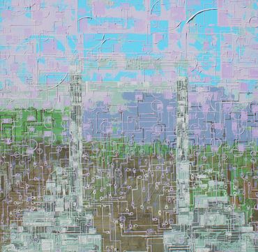 Birth of a Torii #33 (大村市 Omura), 61 cm x 61 cm x 4 cm, acrylic on canvas
"Paintings by Rebecca J. W