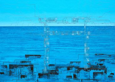 Birth of a Torii #35 (対馬 Tsushima), 71 cm x 51 cm x 2 cm, acrylic on canvas. Paintings by Rebecca J.