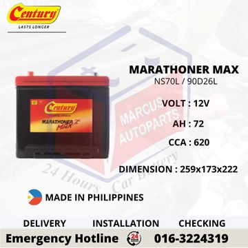 CENTURY MARATHONER MAX NS70L 90D26L CAR BATTERY