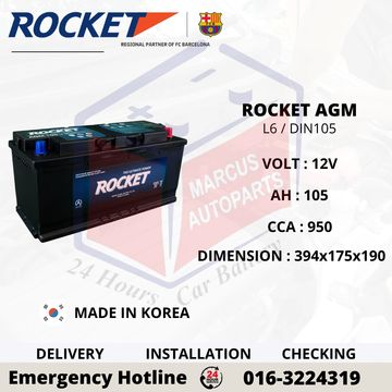 ROCKET AGM L6 DIN105 CAR BATTERY