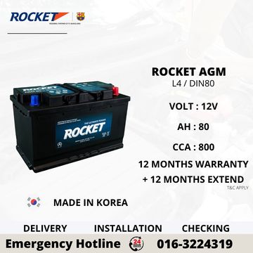 ROCKET AGM L4 / DIN80 CAR BATTERY