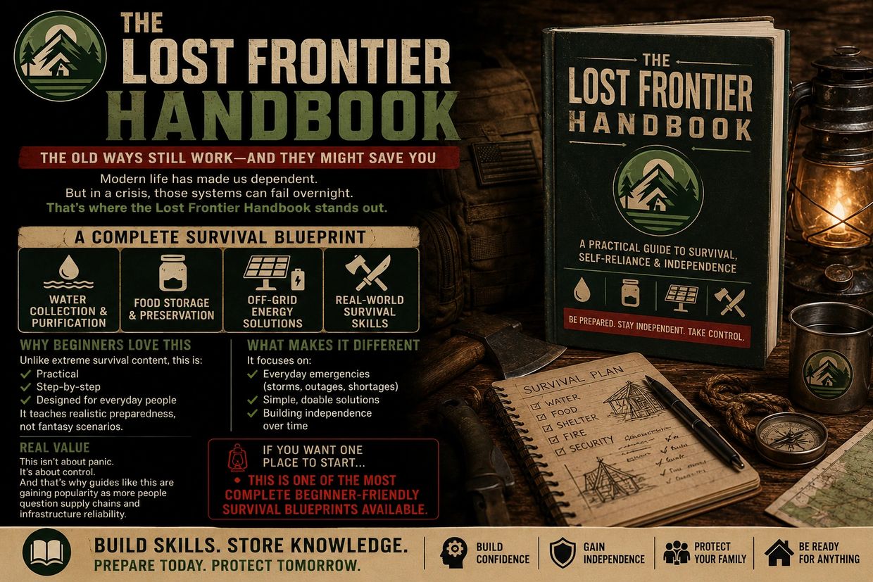 The Lost Frontier Handbook offers practical survival skills and knowledge for self-reliance and independence.