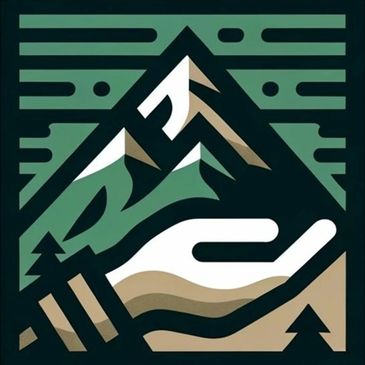 a hand and mountain icon