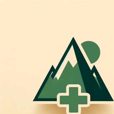 Mountain-themed medical or health logo with a cross and sun.