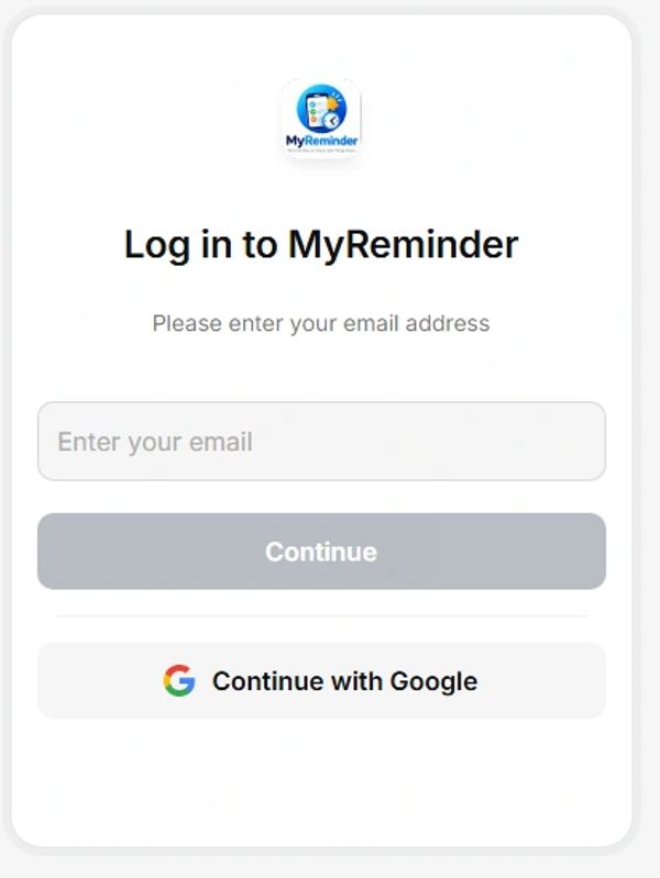 Login screen for MyReminder app.