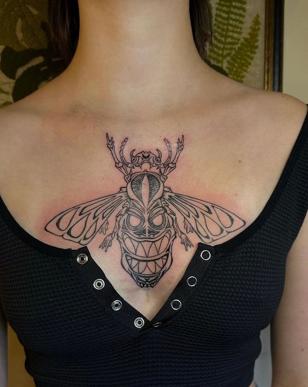 Traditional Tribal Chest Piece Beetle Tattoo