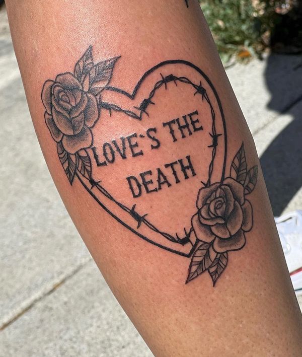 Black And Grey Blackwork Leg Tattoo