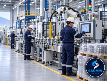 Trabajadores operan maquinaria en una fábrica moderna.