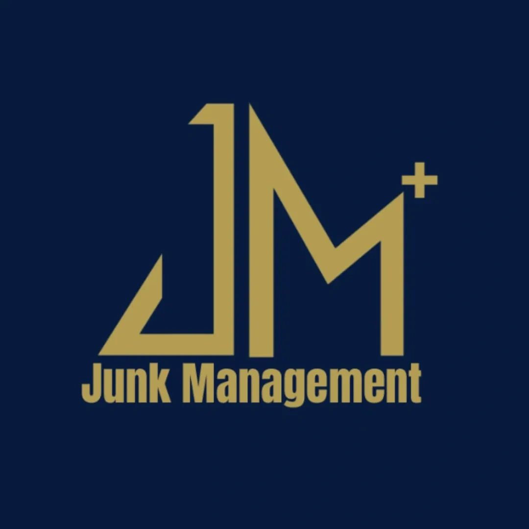 Logo of Junk Management in gold on navy background.