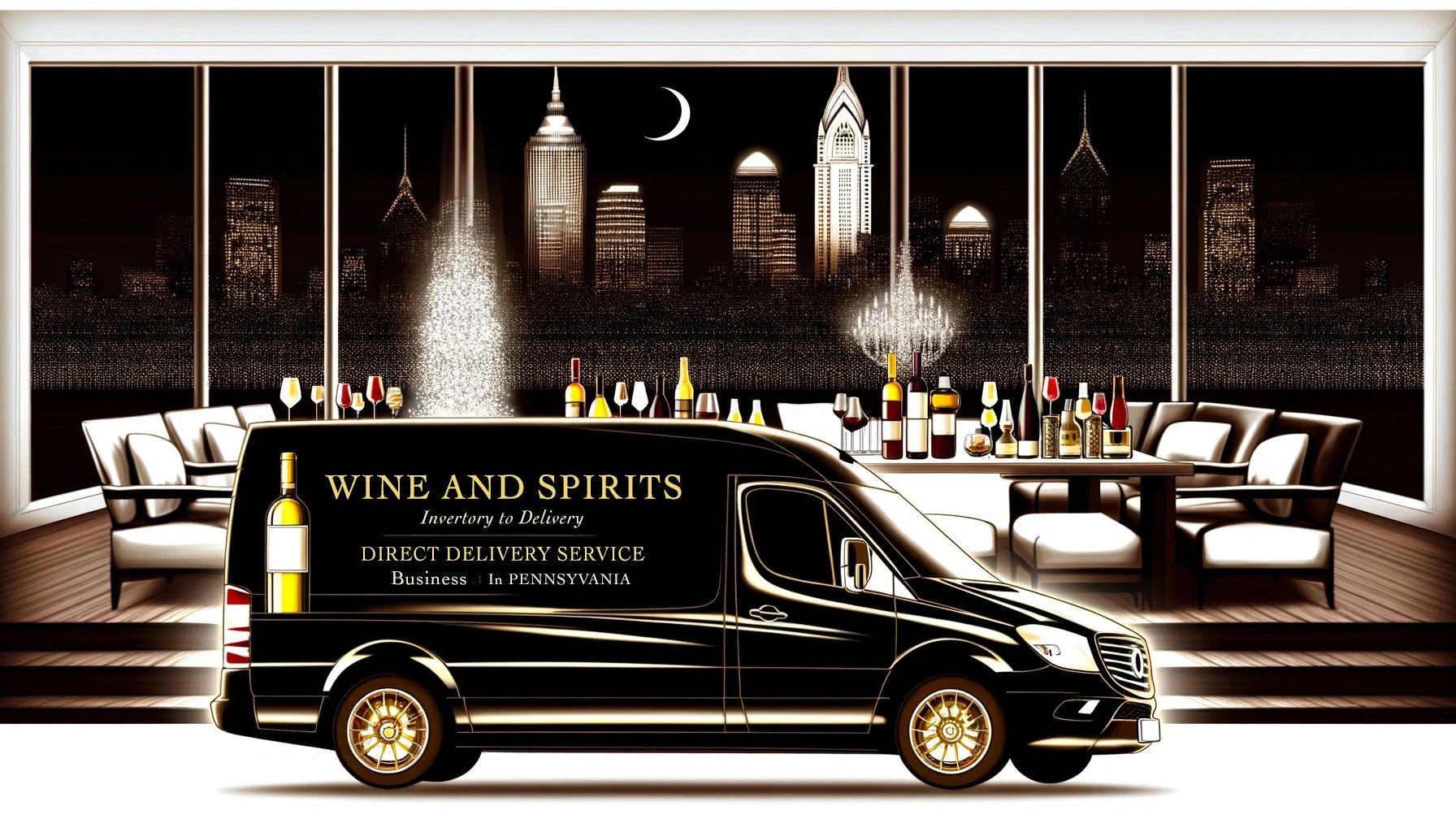 Wine and Spirits Delivery Van making an on time delivery.