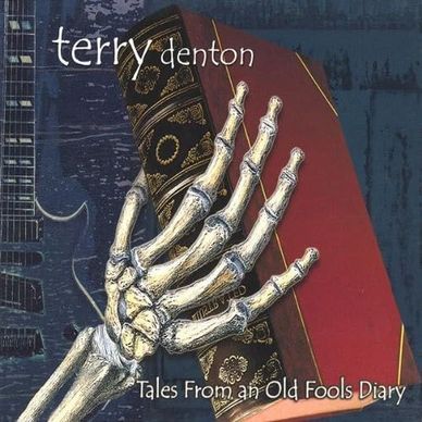 Album cover featuring a skeletal hand holding books and a guitar in the background.