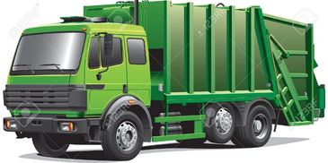 Green garbage truck used for waste collection.