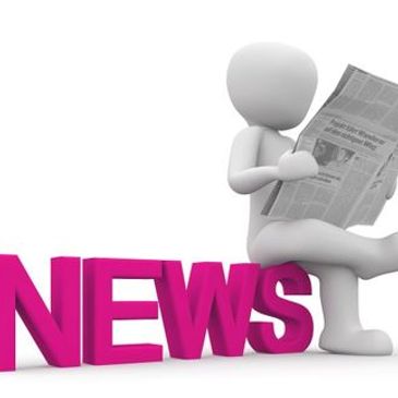 3D figure sitting on the word NEWS while reading a newspaper.