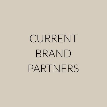 Text reading 'CURRENT BRAND PARTNERS' on a beige background.