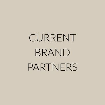Text reading 'CURRENT BRAND PARTNERS' on a beige background.