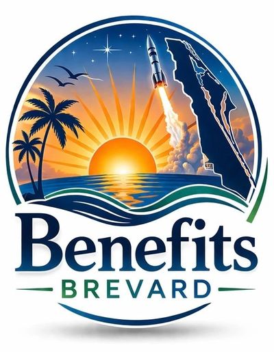 Sunset logo with rocket launch, palm trees, and Brevard coastline.