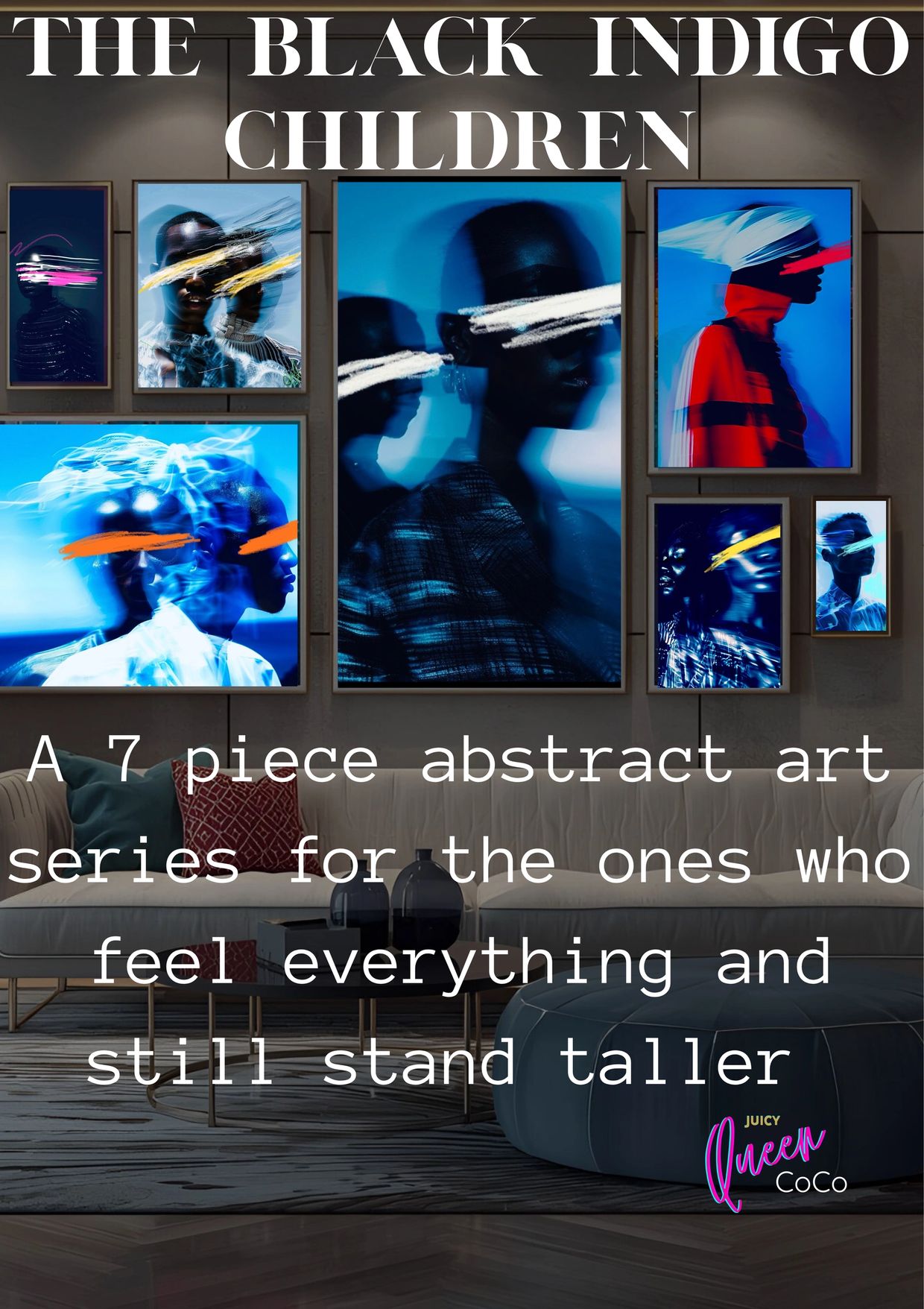 A soulful abstract indigo collection of intuition and identity. print-ready 300 DPI art perfect for 