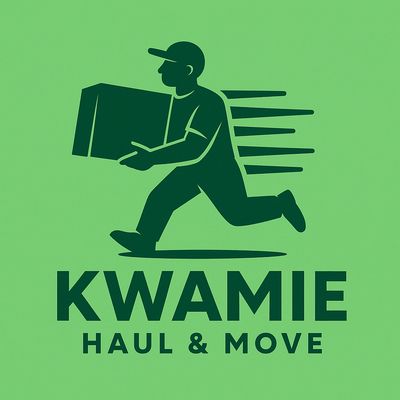 Logo of a moving company with a person carrying a box and text.