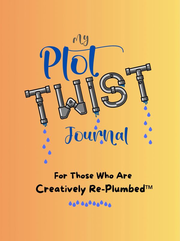 Colorful journal cover with pipe-themed 'Plot Twist' title and water drops.