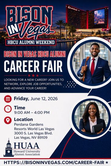 Bison in Vegas HBCU Alumni Career Fair event details with smiling professionals.
