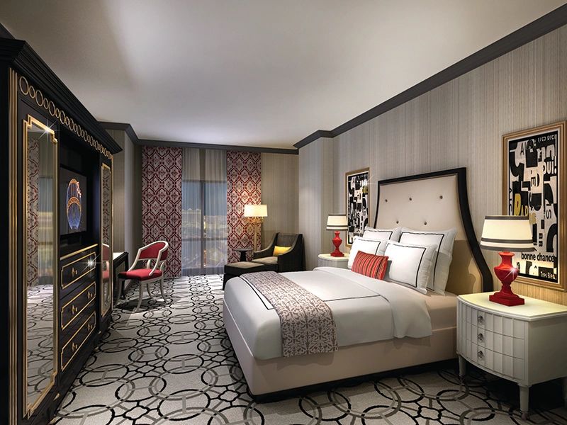 Room Tour! Paris Hotel in Las Vegas, Burgundy Double Queen Bed