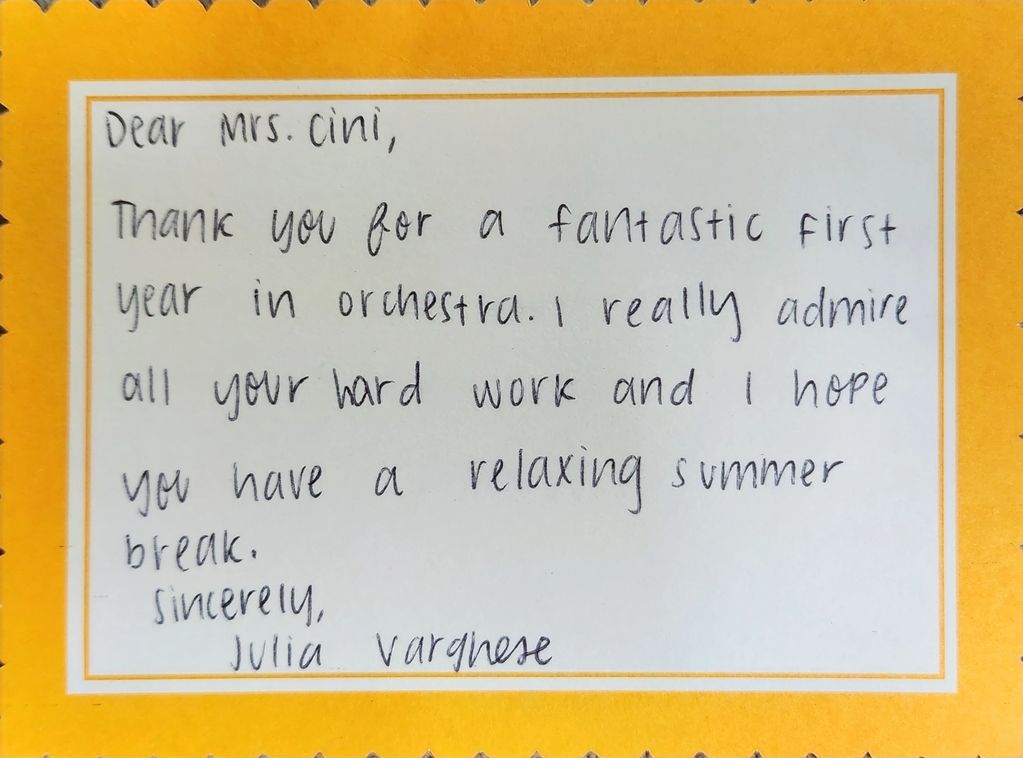 Julia Varghese thank you note