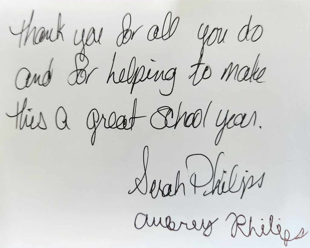 Sarah Phillips thank you note