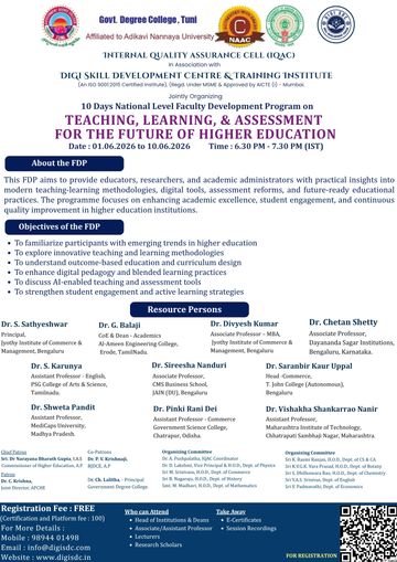 Poster for a 10-day national-level faculty development program on teaching, learning, and assessment in higher education.