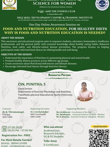 One day online awareness session on food and nutrition education for healthy diets.