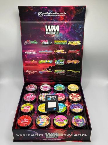 Display box of Whole Melts cannabis extracts.