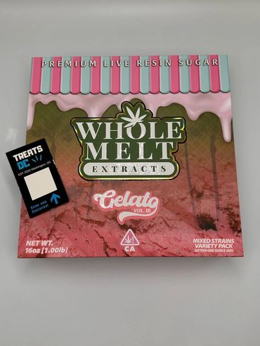 Whole Melt Extracts Gelato cannabis product packaging.