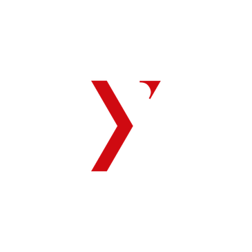 A stylized red and black logo with an angular design and a small detached red element.