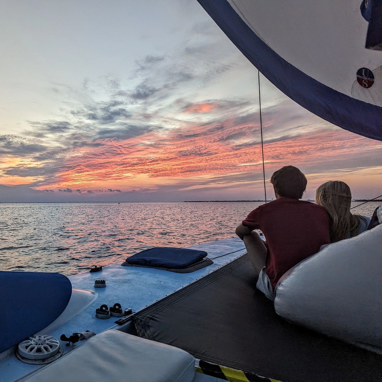 Sunrise view over Choctawhatchee Bay aboard Destin Sailing Adventures.