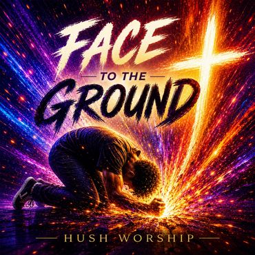 Person kneeling with glowing cross and dynamic background