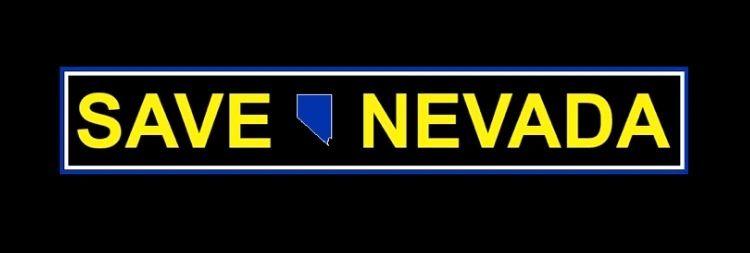 Save Nevada logo with state outline in blue on black background.