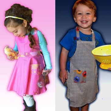 Children in handmade aprons.