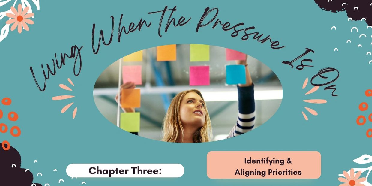 Woman organizing colorful sticky notes under pressure-themed chapter heading.