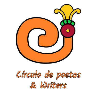 Logo with an orange spiral and floral detail, text 'Círculo de poetas &amp; Writers'.