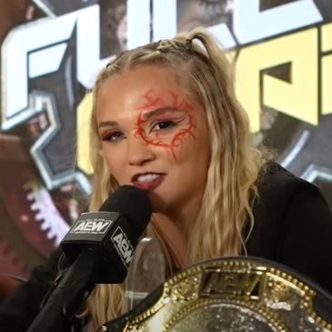 Julia at the AEW Full Gear media scrum 2023