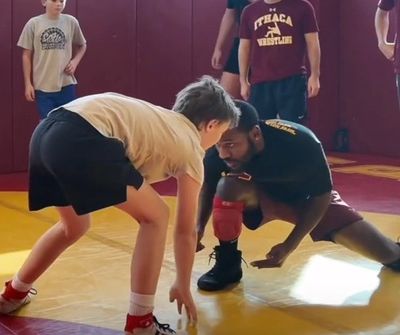 Young wrestlers in a training session.