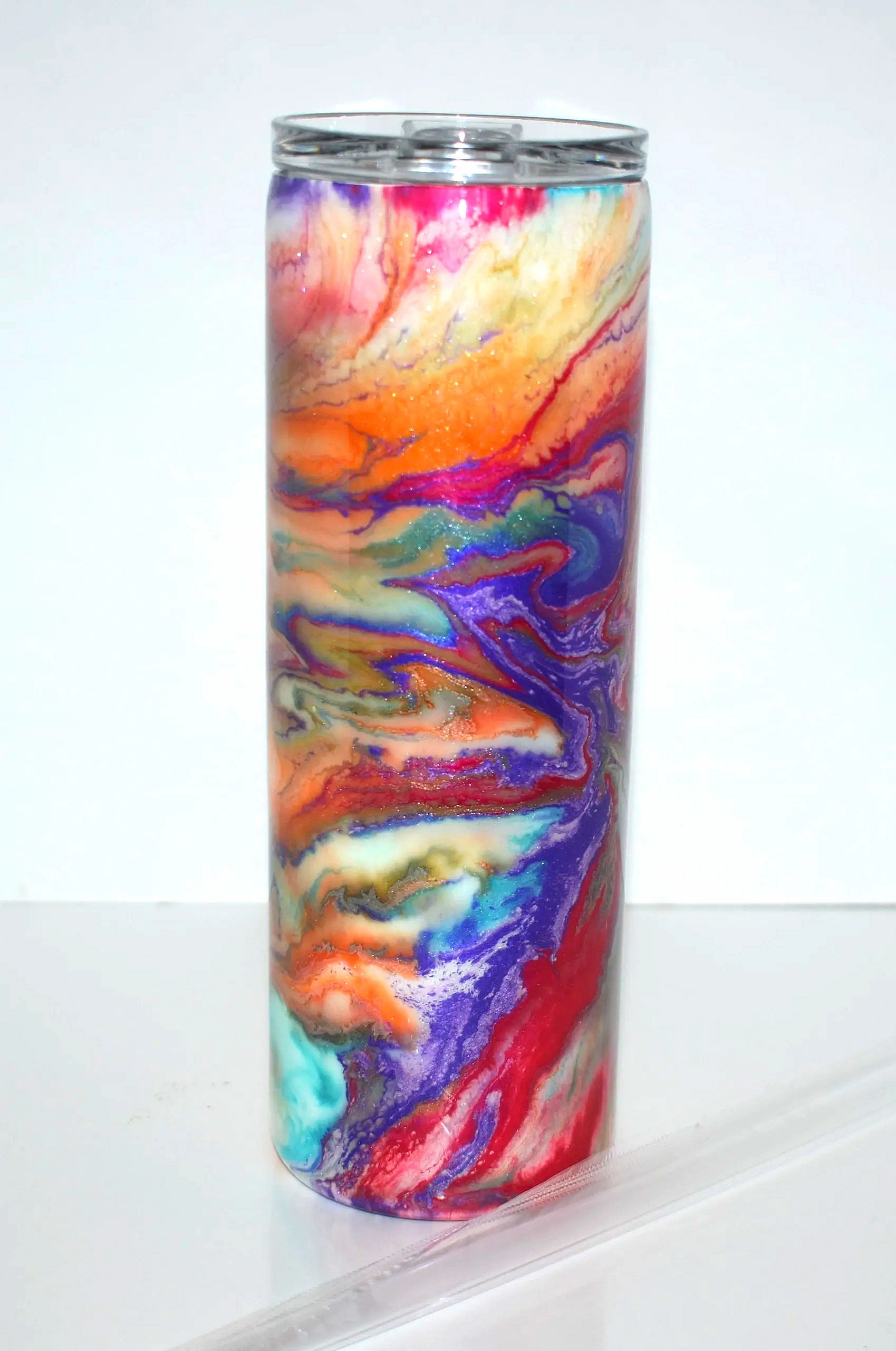 Alcohol Ink Swirl Coffee Tumbler Cups - Ready to Ship (RTS)