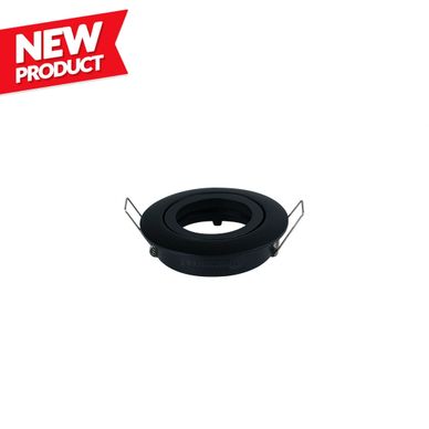 Black recessed light fixture with spring clips, labeled as new product.