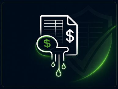 Concept of financial leak or data breach with dollar sign.