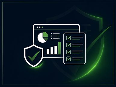 Data analytics and security concept with charts and checklists.