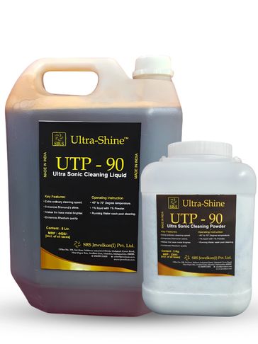 Ultra-Shine UTP-90 ultrasonic cleaning liquid and powder containers.