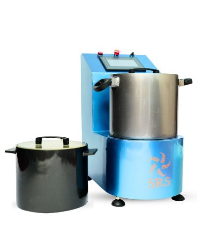 Blue automatic cooking machine with two pots.