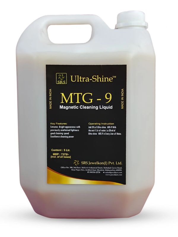 A 5-liter container of MTG-9 magnetic cleaning liquid.